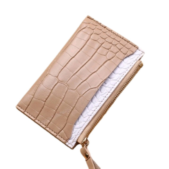Tan Croc Embossed Card Holder - Picture 1 of 3